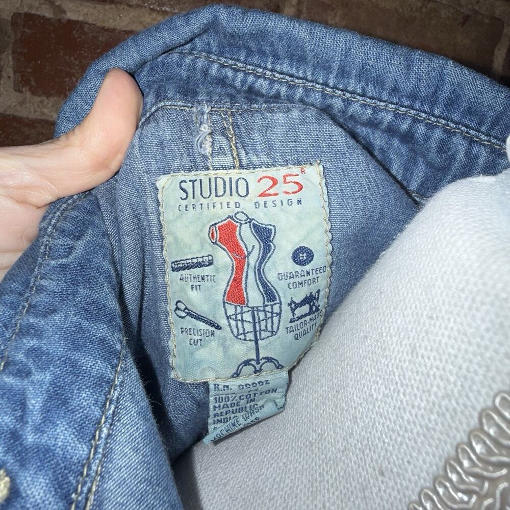 Vintage 90s Western Denim Star Applique Midi Dress Studio 25 Cowgirl Festival M - Picture 4 of 11